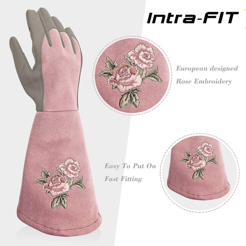 Intra-FIT قفازات تقليم الورد Intra-FIT مقاومة للأشواك، قفازات حديقة جلدية مطرزة مع حماية إضافية للساعدين الطويلين - Image 2